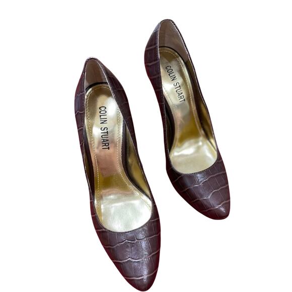 Womens Colin Stuart Chocolate Brown Crocodile Pattern Leather High Heels -Size 9 - Picture 8 of 9